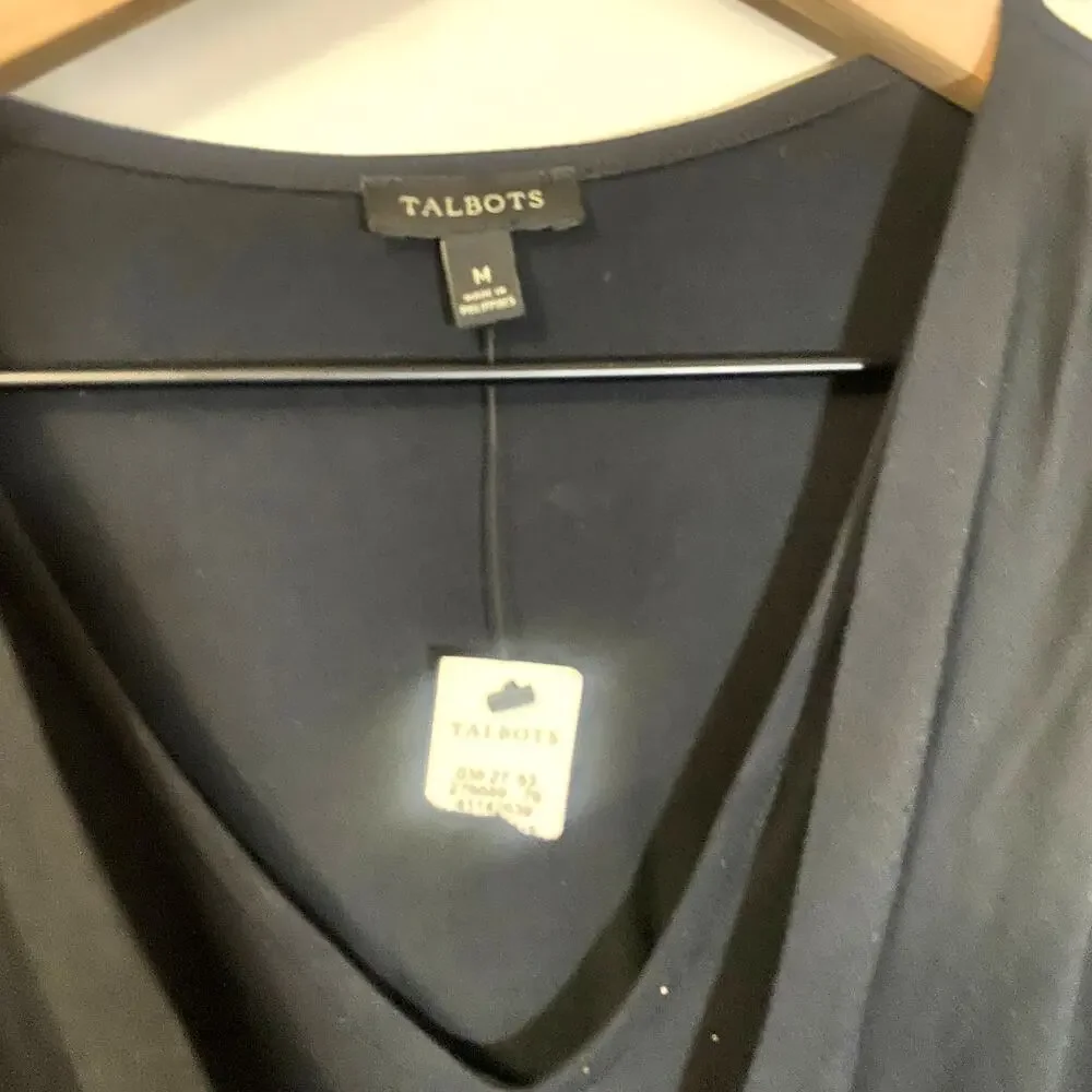 Talbots NWT Black Faux Wrap Sleeveless Dress Lightweight Rayon Blend Sz M